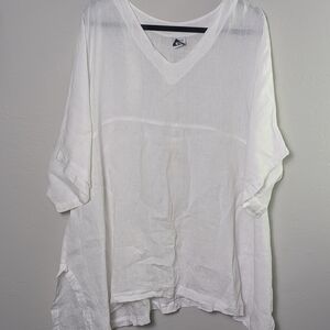 March Point Wmn's V-Neck 100%Linen Tunic Sz:M Oversized Logenlook Boxy Layered